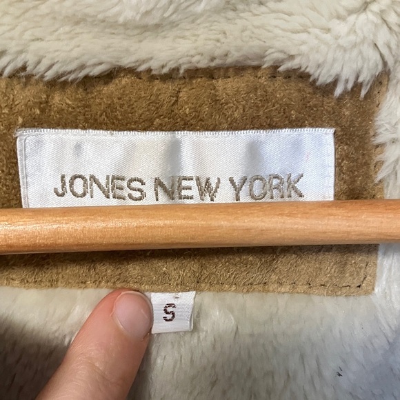 Jones New York Sport Genuine Leather Tan Faux Fur Trim Jacket - Picture 3 of 6